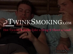 Mike Roberts lies back as Jeremiah Johnson sucks his boner and rides it