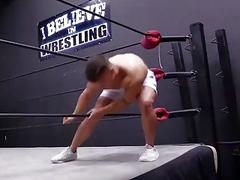 Wrestling hunks are ripped and sweaty after the action