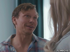 Femboy with nasty DEEPTHROATING abilities Axelle Rose guzzles MASSIVE rod