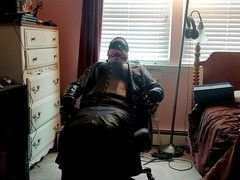 Crossdresser gets tied up on the stool for some BDSM fun