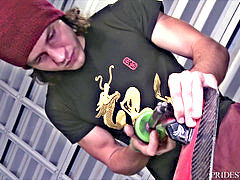 Tattooed gay skater boy takes big bare dick