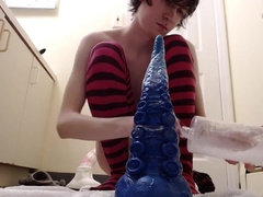 Twink Destroys His Ass With Huge Dildo Close Up