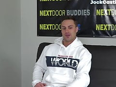 Sixpack casting jock jerking off on the couch
