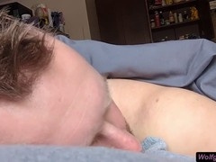 Laying, in bed with, cumming together