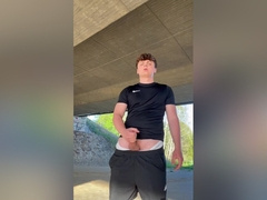 Risky Outdoor Cumshot In Hot Sport Clothing