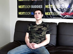 Shy-looking brunette Kristopher Nixon jerks his dick