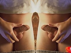 Couple guys jerk off their uncircumcised cocks and cum