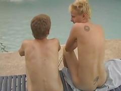 Blond twinks having anal while outdoors