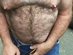 Hairy daddy wank in public