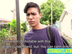 Straight guy Ariano maintains eye contact with me while he blows my big dick