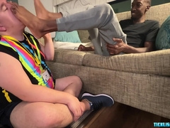 Black Dudes Feet Are Licked And Worshipped By Chubby Bear