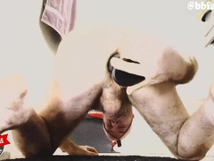 Exposure whore rides ribbed dildo