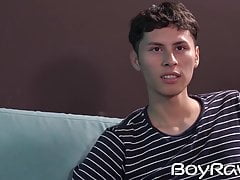 Skinny teen gay Dimitri Vega jerking off and sucking cock