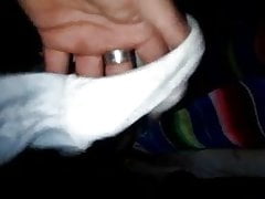 Cum on a mature woman's white panties