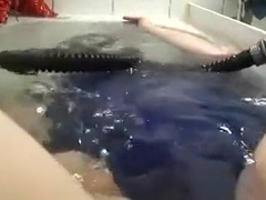 swimsuit, stegleggings and gasmask