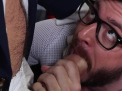 Three perverts are in the office and give each other blowjobs