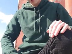 skinny lad wanking outside