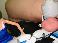 Tiny guy gets off with an airplane sex toy