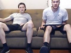 Gay bros watch porn together and masturbate
