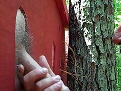 Bear servicing bg uncut cock at his outside glory hole!