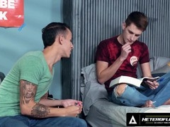 Heteroflexible study buddies Trevor Harris and Des Irez take a break from exams to have fun with each other