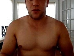 Buff Stud with Tan Marks Rubs Cum on his Nipples
