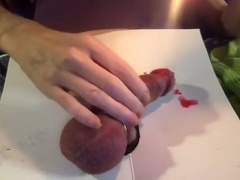 Wax torture, totally hot, whole glans covered