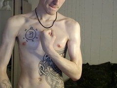 Muscle stud shows off oily biceps and gets covered in jizz Part 2