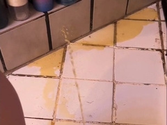 Hefty Rock-hard Man sausage Peeing on Floor Handsfree While Squatting two