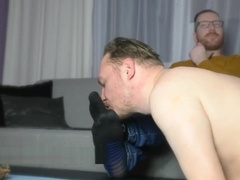 Master Bassil watching Millionaire. Faggot slave lick his feet. Worship