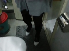 White Patent Pumps with Black Pantyhose Teaser 25
