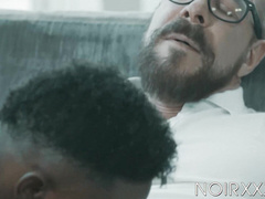 Curly Liam Cybers rock hard ebony abdomen gets pigmented by my oozing white cum