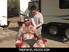 Tattooed Muscle Hunk Step Dad Public Family Sex With Stepson