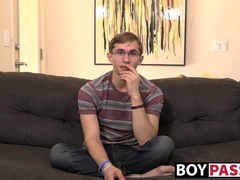 Twink has nice interview before stroking his big dick