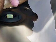Hot tub jet makes me cum hands free