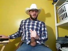 Cowboy with huge cock jerking on webcam