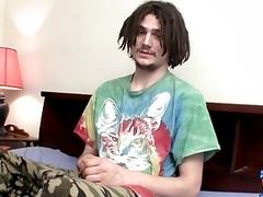 Gay dude strips his clothes off to stroke his boner