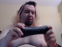 Obese wolf enjoys satisfying solo session with loud male moans and powerful climax