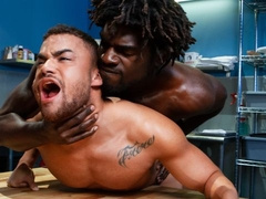 Black hotties Beaux Banks and Devin Trez fuck in the kitchen