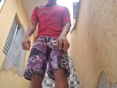 Alone in undergarments with a suitcase in his yam-sized undergarments