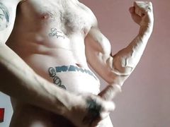 Hairy daddy flexing and showing off