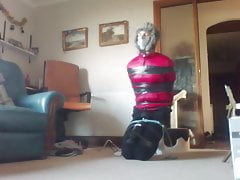 Tape bound vibrator orgasm
