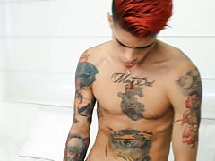 Max's pants fall to the floor & he starts jacking his cock