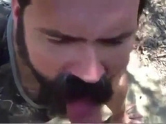 Bearded Daddy Gives Facial in the Woods