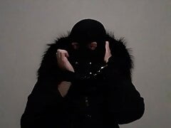 Cuffed fur slut deepthroats 2 dildos