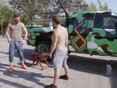 Training in gym gone wild with muscly studs