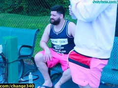 Big Grindr Chub Fucked By Tattooed Guy Outside On Golf Cart