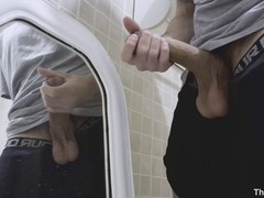 Mature gay gets cum on mirror in steamy jerk-off session