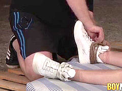 Skinny homo teens cum hard as their massive chisels are jerked