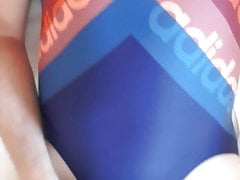 Small cock cum on Adidas swimsuit